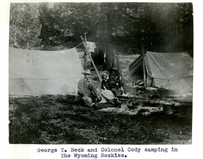 : A photo of George T. Beck and Colonel Cody camping in the Wyoming Rockies